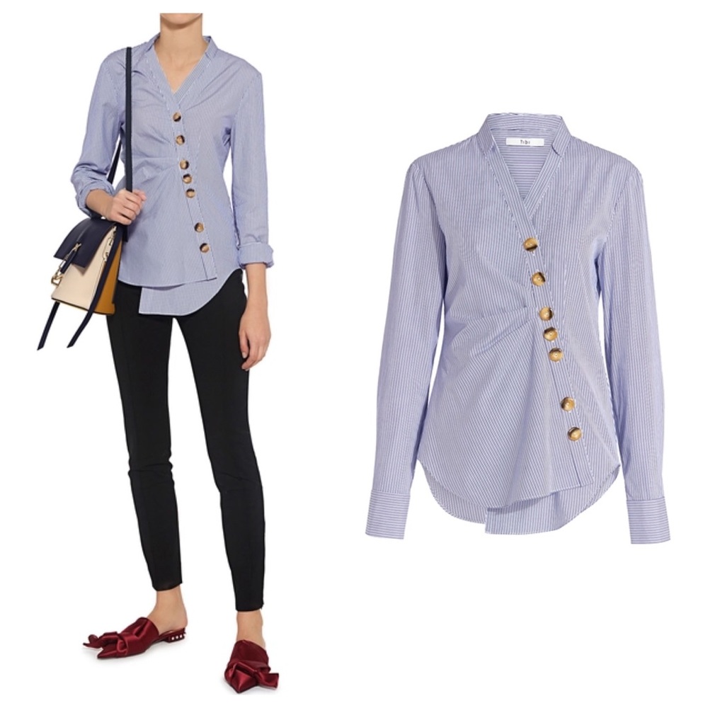 Tibi Jones Asymmetrical Striped Shirt